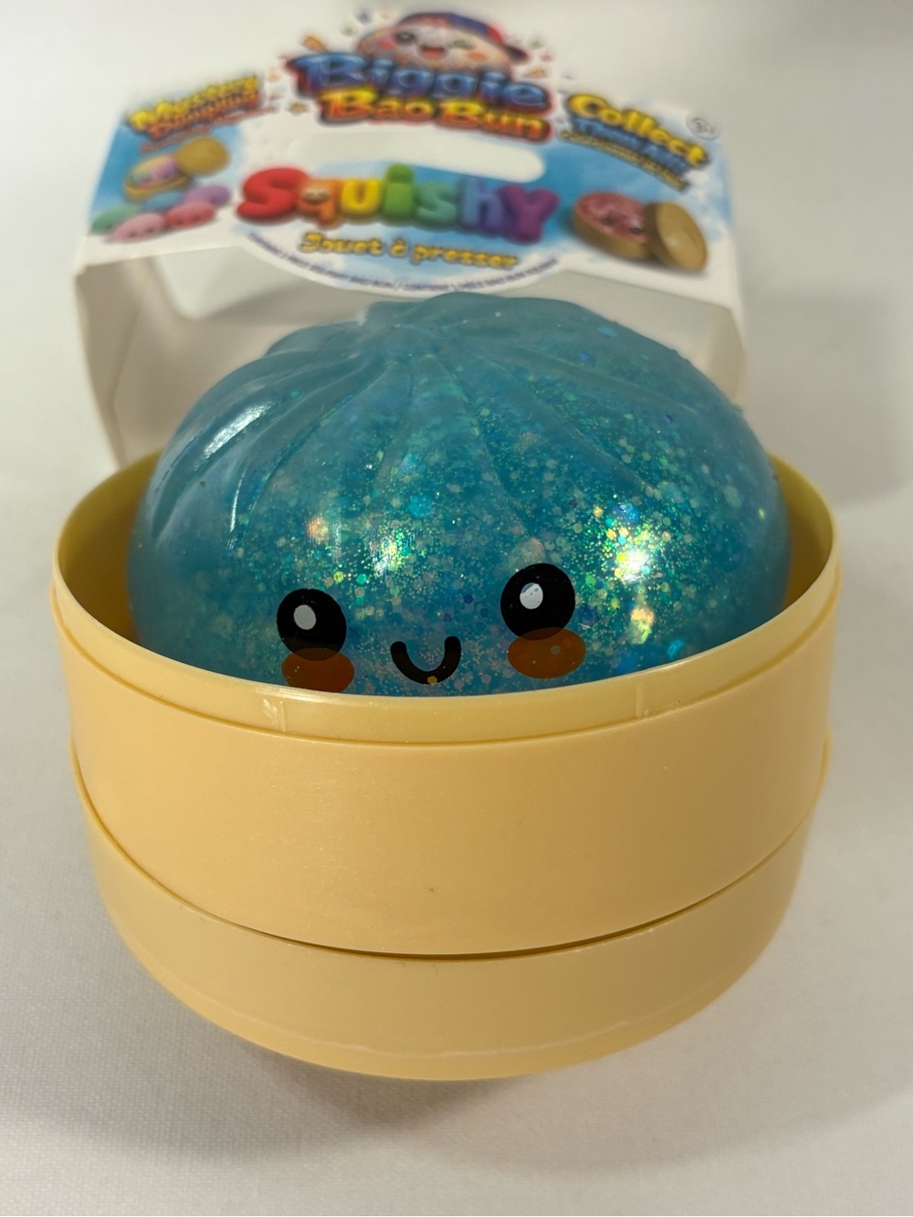 ✨ *RARE CHASE* BIGGIE BAO BUN MYSTERY DUMPLING SQUISHY CLEAR BLUE GLITTER TOY ✨